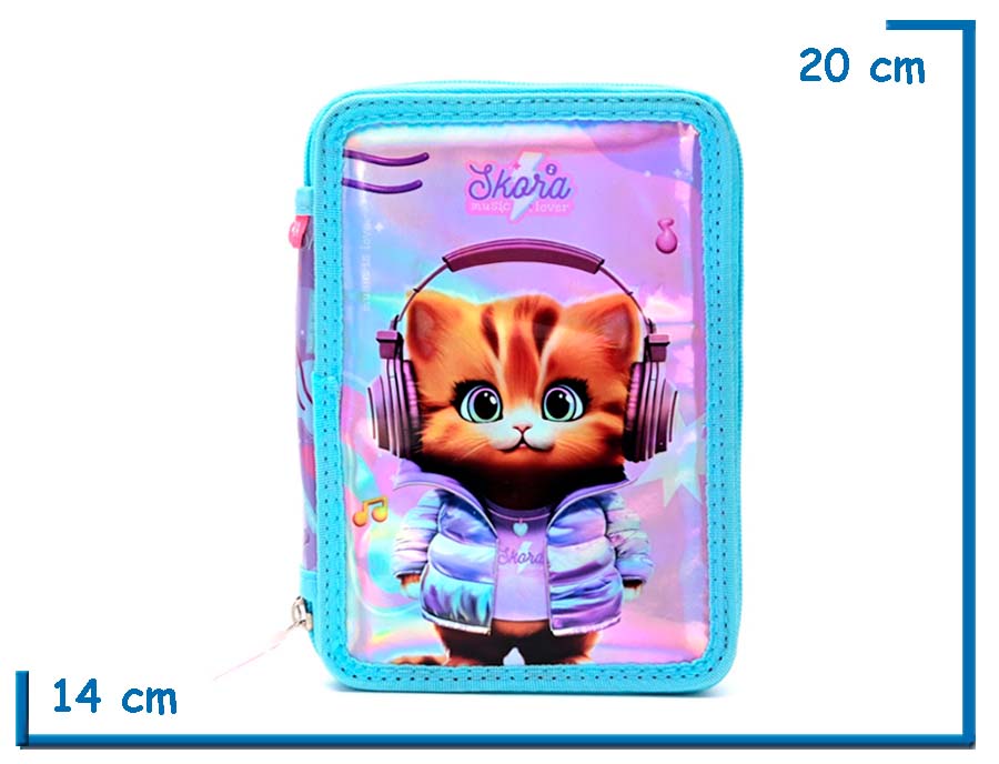 CARTUCHERA DOBLE SKORA GATITO MUSIC LOVER