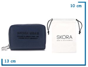 SKORA BILLETERA GRANEADA AZUL DOBLE CIERRE EN BOLSA DE TELA