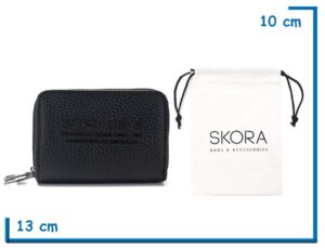 SKORA BILLETERA GRANEADA NEGRO DOBLE CIERRE EN BOLSA DE TELA