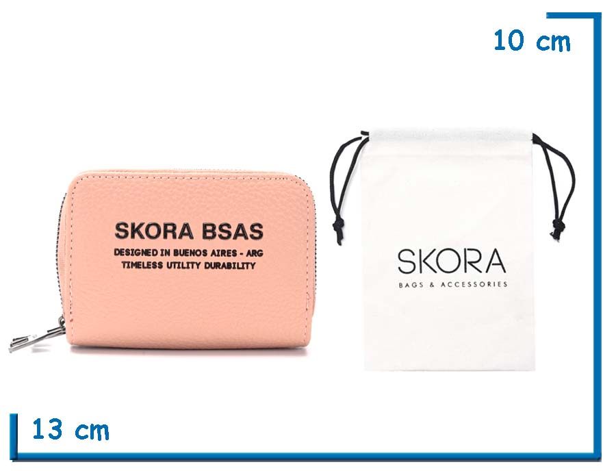 SKORA BILLETERA GRANEADA ROSA DOBLE CIERRE EN BOLSA DE TELA