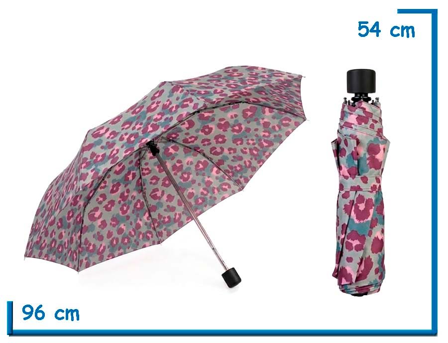 PARAGUAS PLEGABLE ANIMAL PRINT BORDO 53CM