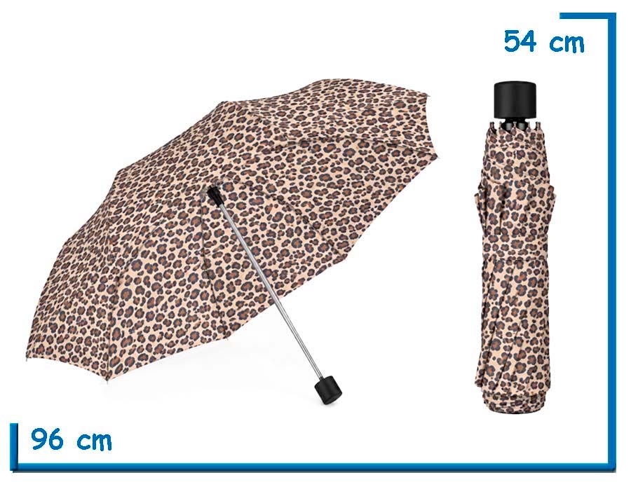PARAGUAS PLEGABLE ANIMAL PRINT BEIGE MANCHAS CHICAS 53CM