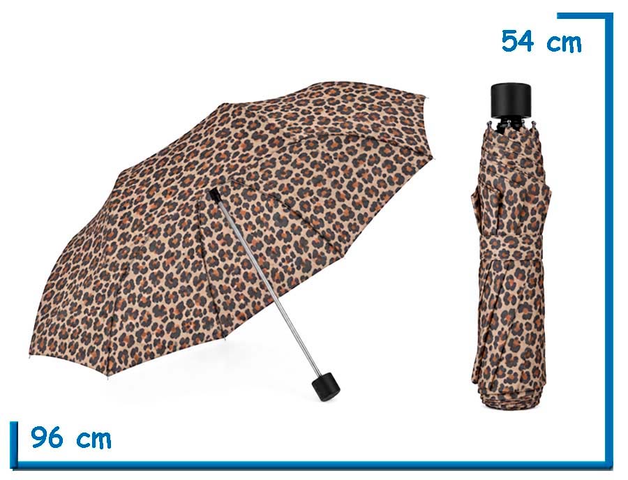 PARAGUAS PLEGABLE ANIMAL PRINT BEIGE MANCHAS MEDIANAS 53CM