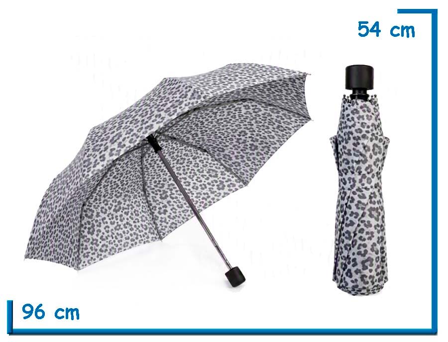 PARAGUAS PLEGABLE ANIMAL PRINT GRIS 53CM