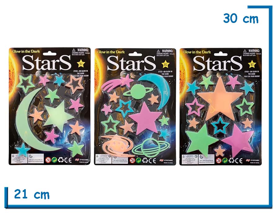 STARS STICKERS PARED BRILLAN EN LA OSCURIDAD 3 MODELOS SURTIDO