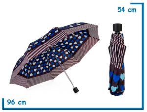 PARAGUAS PLEGABLE CORAZONES AZUL 53CM