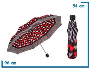 PARAGUAS PLEGABLE CORAZONES ROJO 53CM