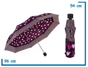 PARAGUAS PLEGABLE CORAZONES VIOLETA 53CM