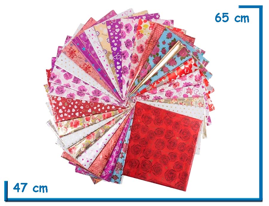 PAPEL DE REGALO METALIZADO 47X65CM BOLSA X50 IGUALES GRAN SURTIDO