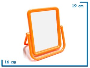 ESPEJO RECTANGULAR NARANJA PLEGABLE 16X19CM EN BOLSA