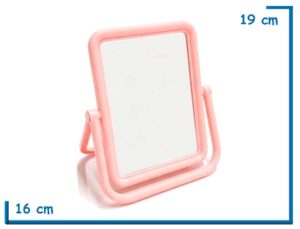 ESPEJO RECTANGULAR ROSA PLEGABLE 16X19CM EN BOLSA