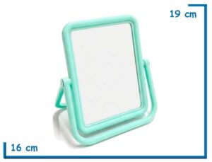 ESPEJO RECTANGULAR TURQUESA PLEGABLE 16X19CM EN BOLSA