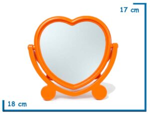 ESPEJO CORAZON NARANJA PLEGABLE 18X17CM EN BOLSA