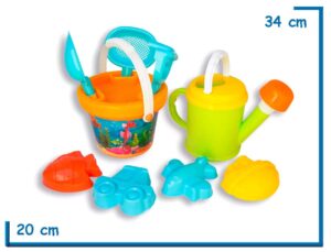 BALDE MEDIANO CON REGADERA Y MOLDES EN BOLSA
