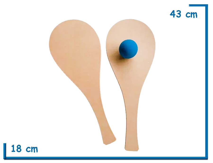 PALETAS DE MADERA X2 CON PELOTA DE GOMA EN BOLSA DE RED