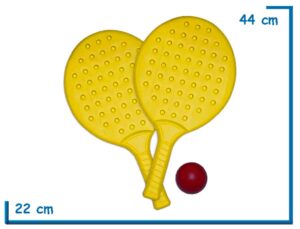 PALETAS PVC AMARILLAS X2 CON PELOTA DE GOMA EN BOLSA DE RED