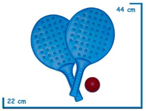 PALETAS PVC CELESTES X2 CON PELOTA DE GOMA EN BOLSA DE RED