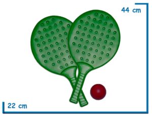 PALETAS PVC VERDES X2 CON PELOTA DE GOMA EN BOLSA DE RED