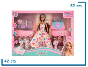 TINY FASHION GIRL MU¥ECA CASTAÑA CON 6 CAMBIO DE ROPA Y ACCESORIOS