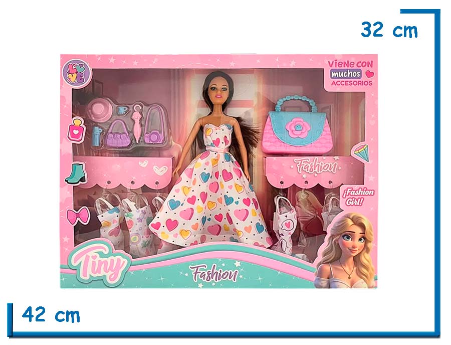 TINY FASHION GIRL MU¥ECA CASTA¥A CON 6 CAMBIO DE ROPA Y ACCESORIOS