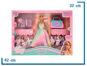 TINY FASHION GIRL MU¥ECA RUBIA CON 6 CAMBIO DE ROPA Y ACCESORIOS