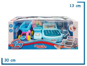 TINY MARKET CAJA REGISTRADORA CELESTE CON CHANGO SCANNER Y TARJETA